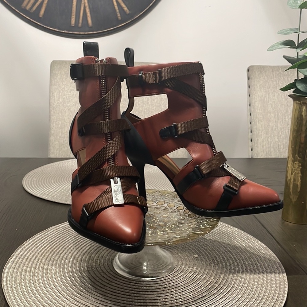 Chloe sepia brown combat heels
